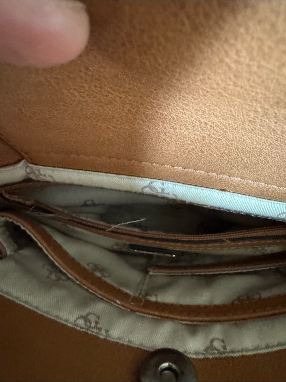 GUESS Brown/Tan Crossbody Satchel with Logo Charm - Picture 10 of 12